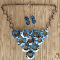 Vintage Tin Rich Blue Winter 10 Disc Statement Set  with copper Colored Accents Set