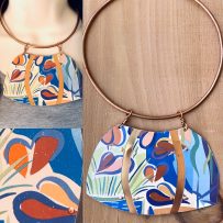 Vintage Tin Necklace Tryptic Pop Art Floral Statement Collar