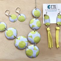 Vintage Tin Sunny Yellow Necklace and Earrings Set