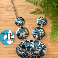Vintage Tin Teal Ginko Inspired Necklace & Earrings Set