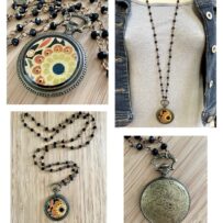Vintage Tin under Resin Long Faux Watch Necklace