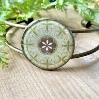 Vintage Tin Cuff Bracelet Under Resin – Antique Brass with Mandala