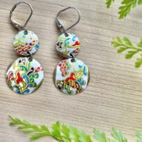 Vintage Tin Earrings- Bright Stylized Vines