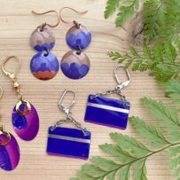 Vintage Tin Earrings Bold Purple Abstract 3 Ways