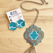 Turquoise Quatrefoil Necklace Tassel Long Chain with Optional Earrings