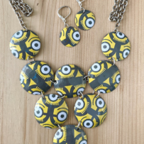 Vintage Tin Abstract Minions Statement Necklace Set