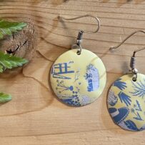 French Country Inspired Yellow and Blue Vintage Tin Earrings