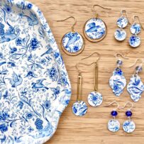 Vintage Tin Blue & White Chinoiserie Inspired Earrings