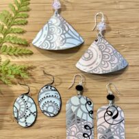 Calming Pastels with Black Accents Vintage Tin Earrings