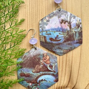 Vintage Tin Earrings-Jumbo - Romantic Hexagon