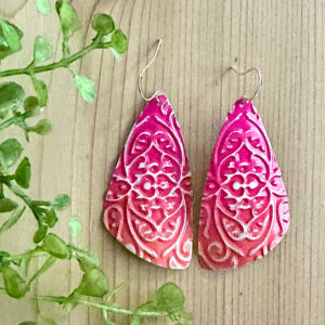 Vintage Tin Earrings- Pink Ombre with Raised Filigree Accents