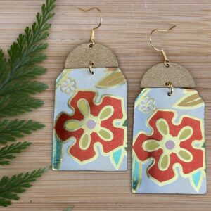 Vintage Tin Earrings - Bold Blossoms Rectangle