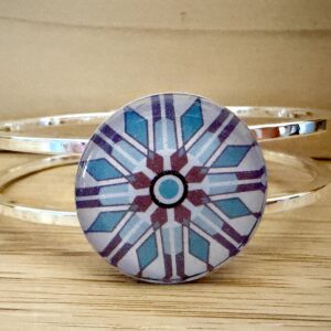 Vintage Tin Silver Hinged Cuff Under Resin-Mandala