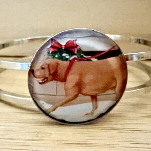 Vintage Tin Silver Hinged Cuff Under Resin- Labrador Golden Retriever