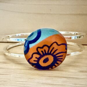 Vintage Tin Silver Hinged Cuff Under Resin- Tropicale'