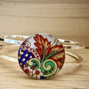 Vintage Tin Silver Hinged Cuff Under Resin- Flourish