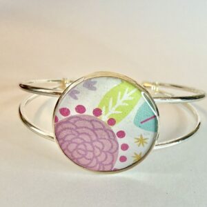 Vintage Tin Cuff Bracelet Under Resin -Stylized Floral Pastels