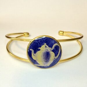 Vintage Tin Cuff Bracelet Under Resin - Tea Time
