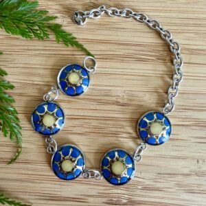 Vintage Tin Bracelet Under Resin Link Style - Many Suns