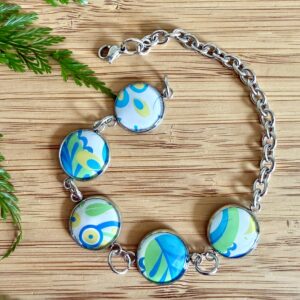 Vintage Tin Bracelet Under Resin Link Style - Happy Garden