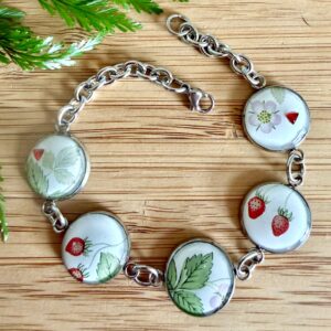 Vintage Tin Bracelet Under Resin Link Style - Strawberry Fields