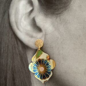 Vintage Tin Earrings - Bold Blossoms Quatrefoil